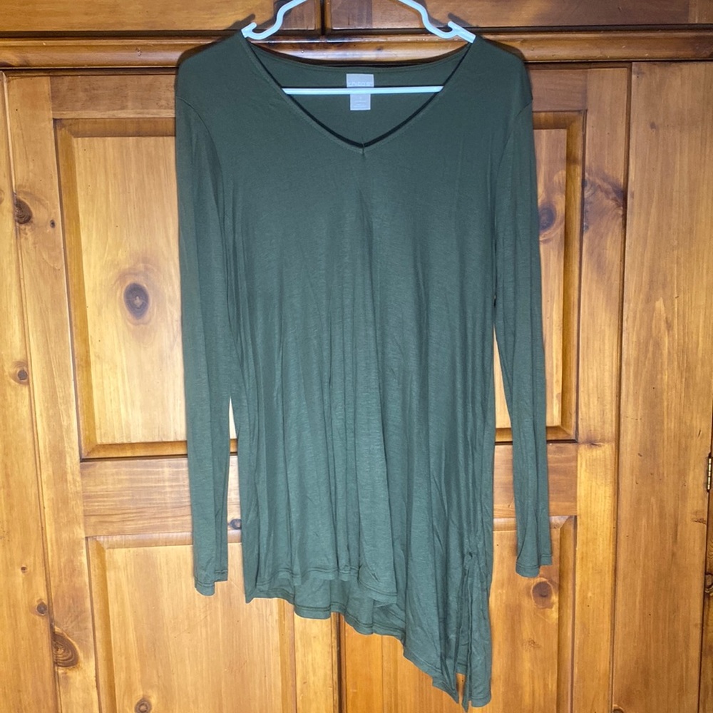Chicos Womens Green Long Sleeve Slanted Soft Shirt